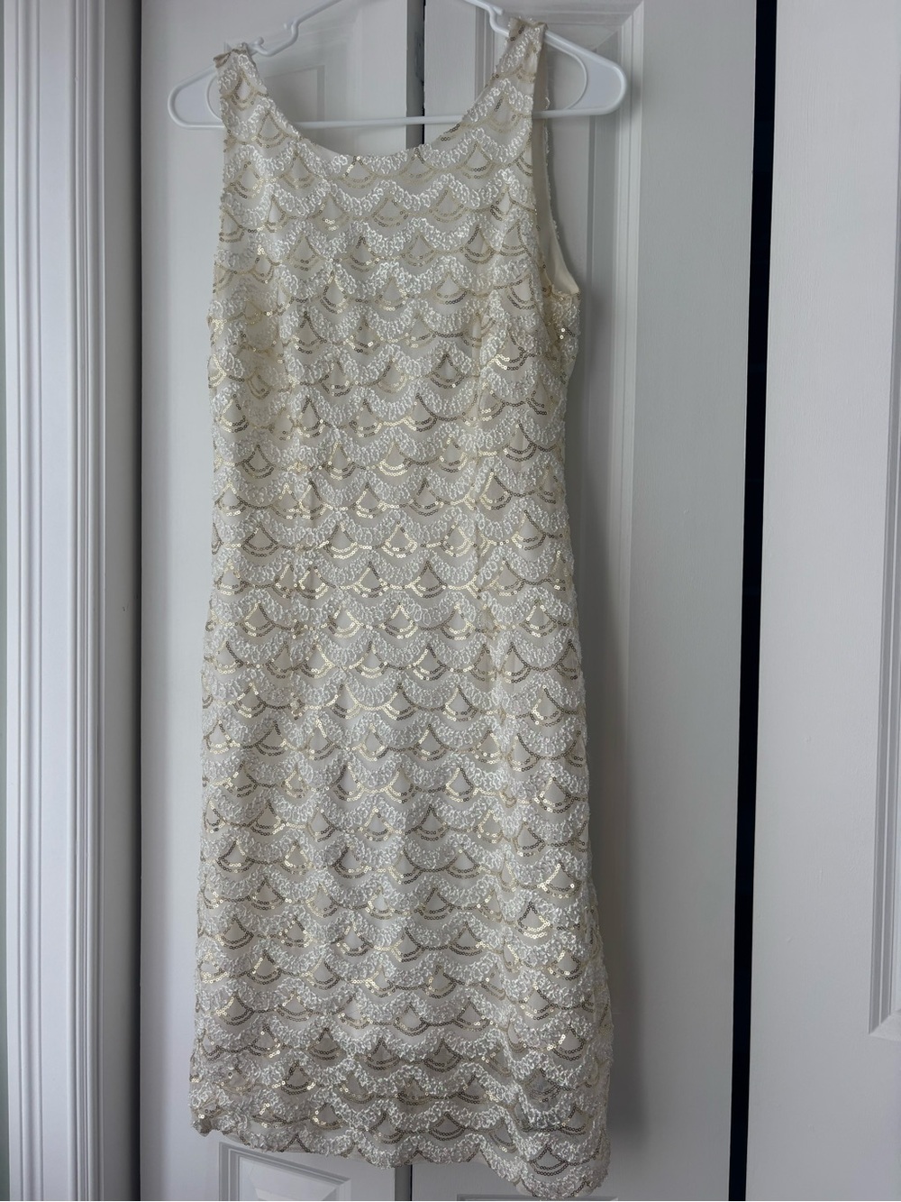 Sleeveless Ivory Sequin Sheath Dress